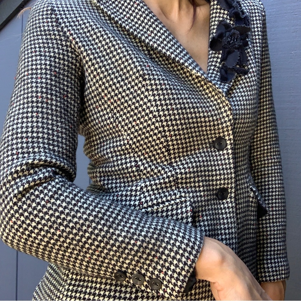 Vintage Jon houndstooth blazer with floral detail Sz 6 - Picture 4 of 6